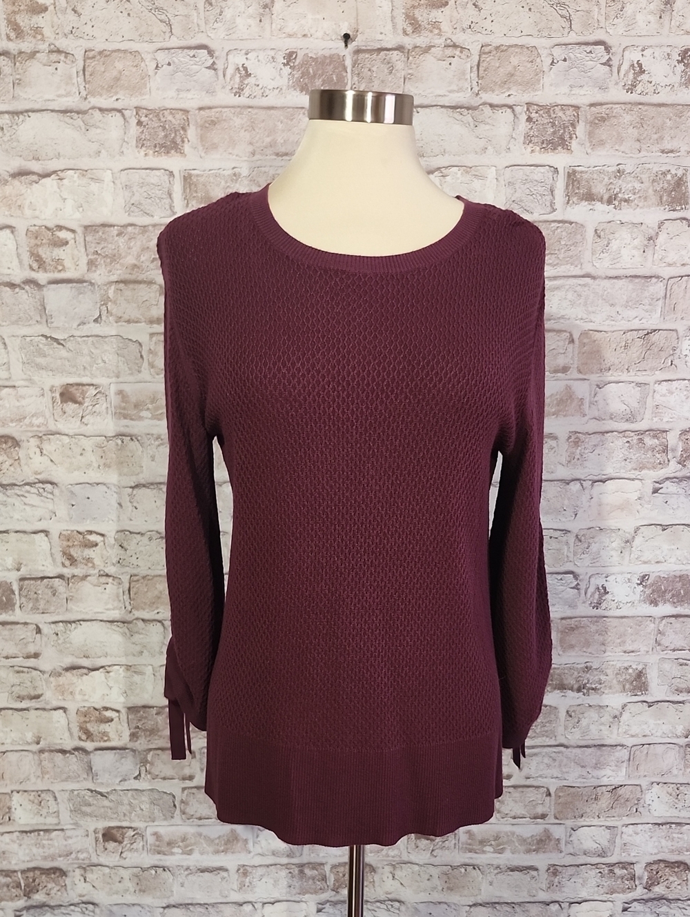 Simply Vera Vera Wang Wine Burgundy Waffle Knit Scoop Neck Sweater - Small
